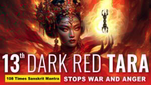 Red Black Tara Who Averts War and Anger, Tara 13 Mantra Ablaze with Flames