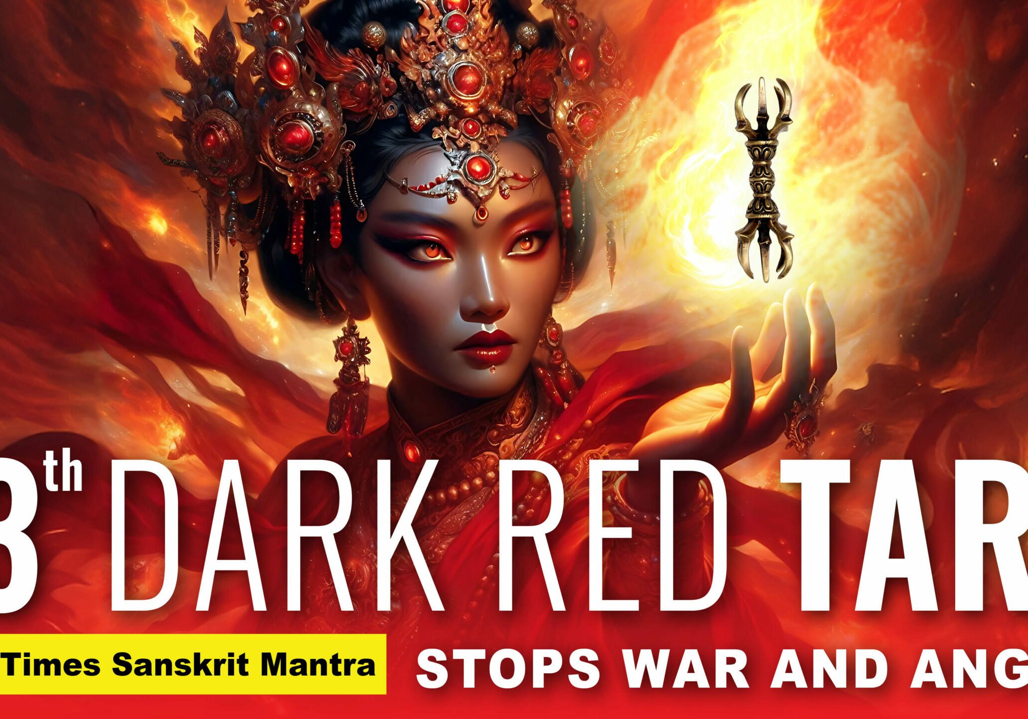 Red Black Tara Who Averts War and Anger, Tara 13 Mantra Ablaze with Flames