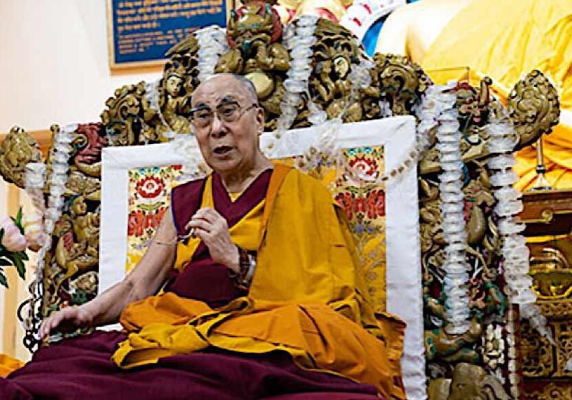 The Dalai Lama at a long life prayer puja in Dharmasala July 5, 2019. Photo from Dalailama.com by Tenzin Choejor.