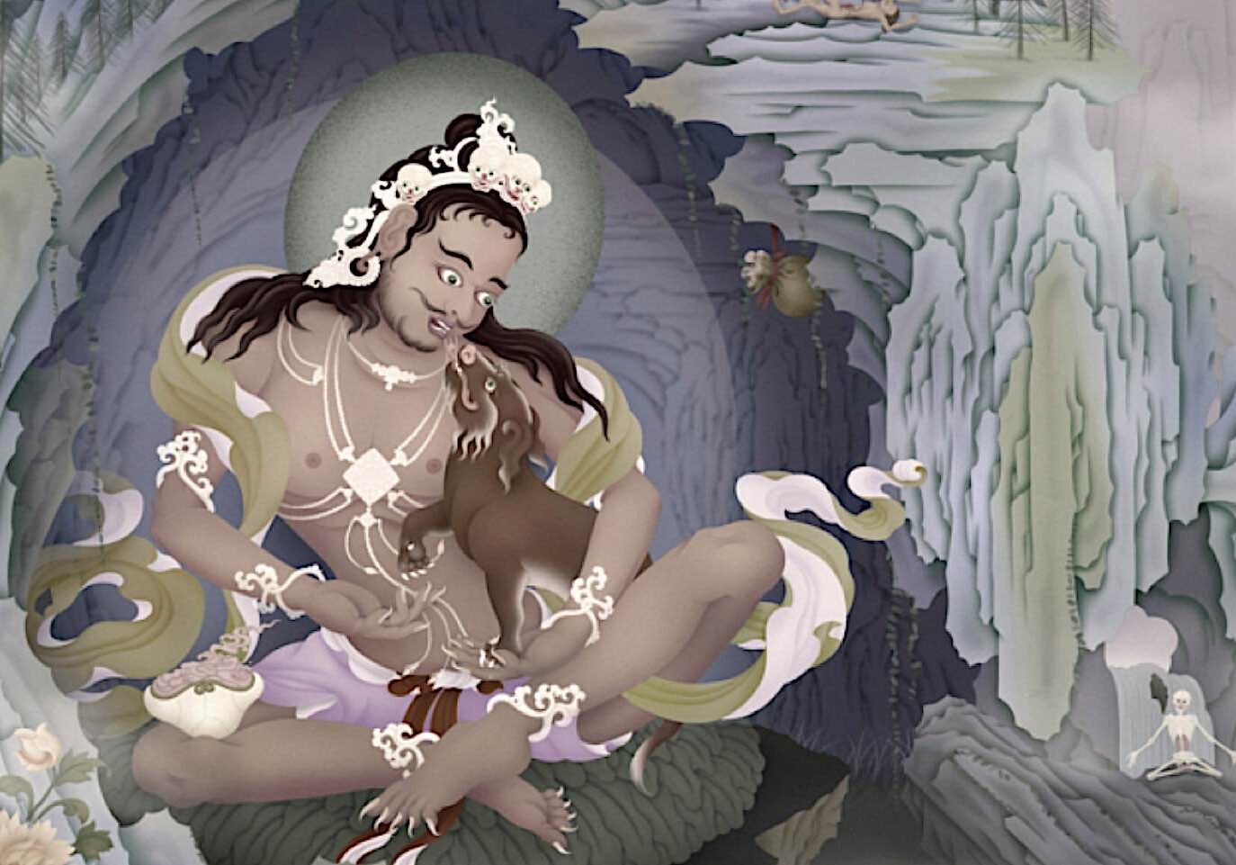 Buddha-Weekly-Kukkuripa and his dog by Ben Christian Jampay Dorje-Buddhism Kukkuripa Mahasiddha and his dog, who was in fact a Dakini. Painting by Ben Christian Jampay Dorje.