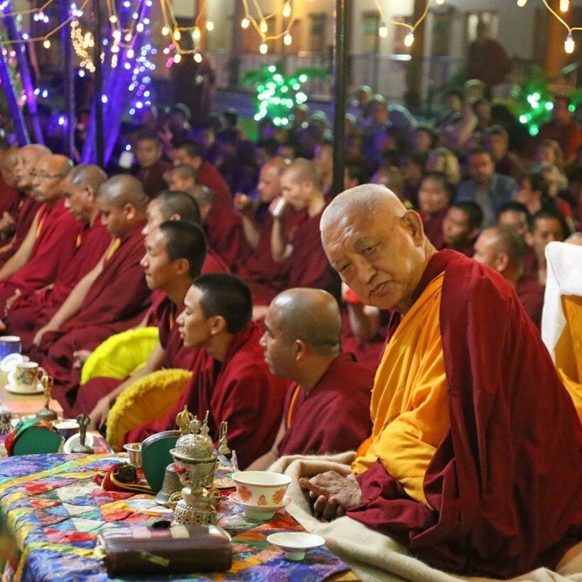 Lama Zopa at Lama Chopa Tsog puja Lama Zopa Rinpoche at a puja.